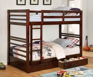 English Elm Twin Over Twin Bunk Bed With Built-In Storage, Attached Ladder & Dark Walnut Finish For Kids' Rooms B2741S00338-GIGA