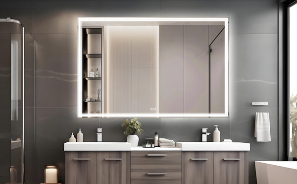 English Elm 60x40 LED Bathroom Mirror with Aluminum Frame, IP44 Waterproof, 3-Mode Touch Dimmer, Plug or Hardwire W708P235376