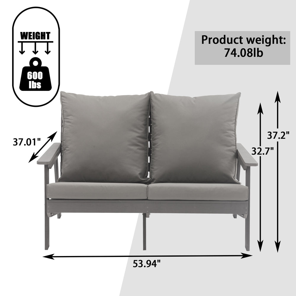 English Elm Patio Wood-Style Outdoor Loveseat Sofa 2-Seater Gray – Weatherproof HIPS Frame, Olefin Cushions, UV-Resistant Comfort T3609P352398
