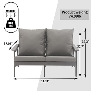 English Elm Patio Wood-Style Outdoor Loveseat Sofa 2-Seater Gray – Weatherproof HIPS Frame, Olefin Cushions, UV-Resistant Comfort T3609P352398