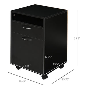 English Elm Mobile Rolling Under Desk Cabinet with Open Shelf Drawer and Locking Wheels for Office T3971P384630