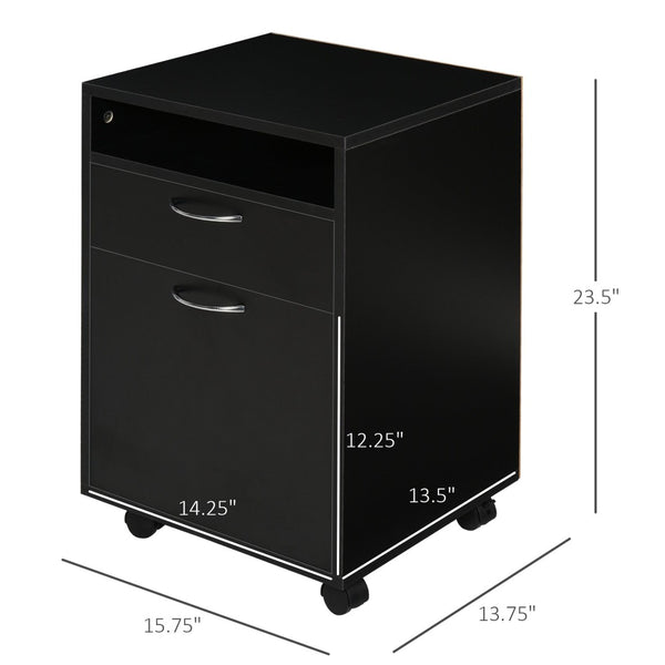 English Elm Mobile Rolling Under Desk Cabinet with Open Shelf Drawer and Locking Wheels for Office T3971P384630