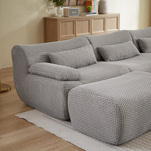 English Elm Sectional U-shaped Corduroy Sofa with Ottoman Convertible Layout for Any Living Room Grey W2339S00154