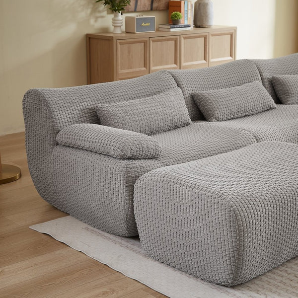 English Elm Sectional U-shaped Corduroy Sofa with Ottoman Convertible Layout for Any Living Room Grey W2339S00154