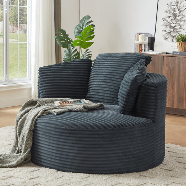 English Elm Compressible Corduroy Round Accent Chair Pocket Spring Cushioned Backrest for Apartments Dark Grey W2339P461273