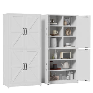 English Elm White Powder-coated Steel Pantry Cabinet with Adjustable Shelves for Kitchen or Bath T2398P413027