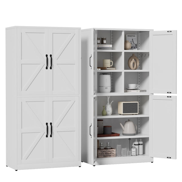 English Elm White Powder-coated Steel Pantry Cabinet with Adjustable Shelves for Kitchen or Bath T2398P413027