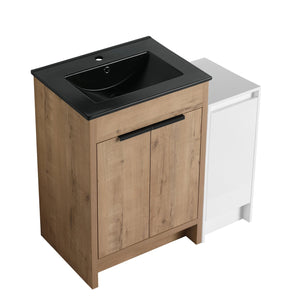 English Elm 36 Inch Freestanding Bathroom Vanity With Black Ceramic Sink & Soft-Close Doors For Modern Spaces W999S00308
