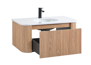 English Elm Arcora 36 Inch Wall Mounted Floating Bathroom Vanity With Curved Sink, Soft Close Drawer & Modern Design W3235P336190