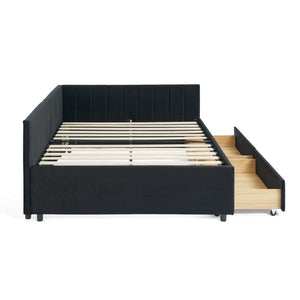 English Elm Full Size Upholstered Tufted Daybed Frame With Storage Drawers, Plush Velvet In Elegant Black Finish W1413S00088