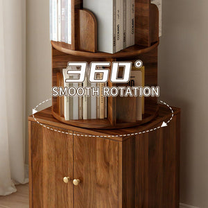 English Elm Rotating 360° Corner Bookshelf - 5-Tier Compact Storage Rack With Drawer For Small Spaces, Walnut W2641P329220-GIGA