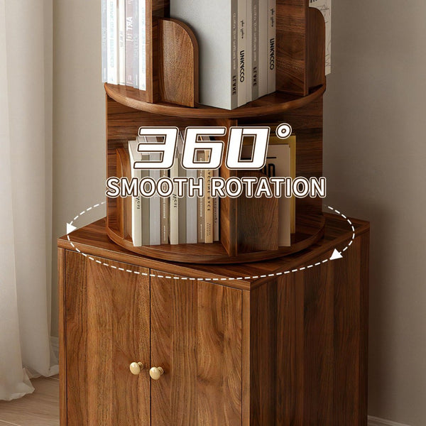 English Elm Rotating 360° Corner Bookshelf - 5-Tier Compact Storage Rack With Drawer For Small Spaces, Walnut W2641P329220-GIGA