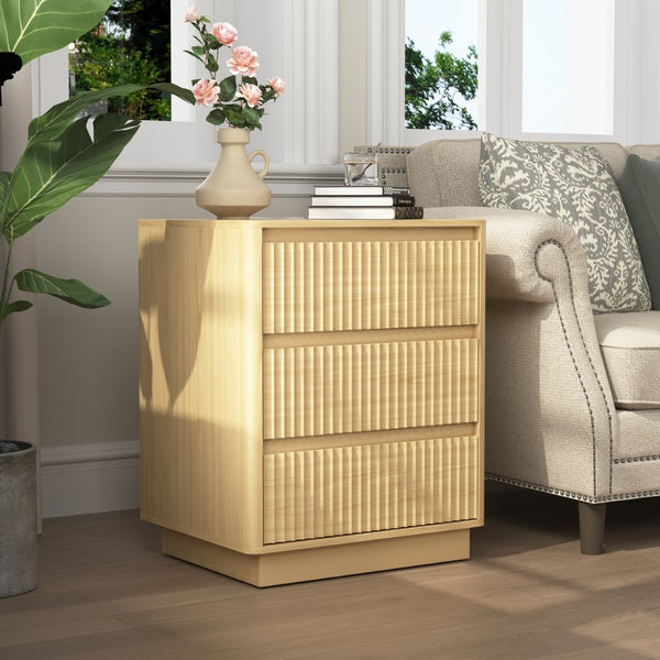 English Elm (set Set of 2 Modern End Tables with Usb-c Charging and Three Drawer Storage for Any Room Natural W409P414475