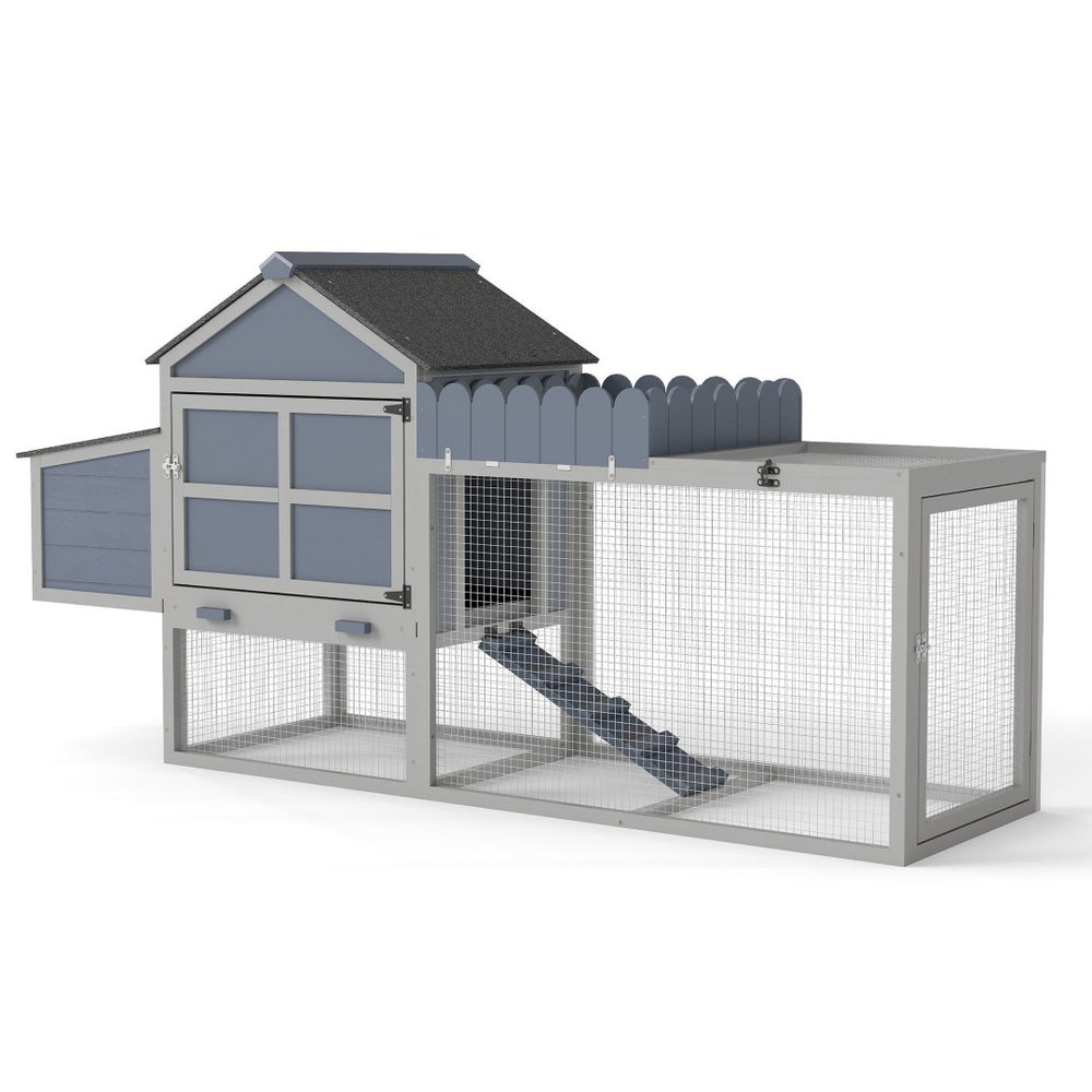 English Elm 80" Pine Backyard Chicken Coop Two Tier Hen House with Planter Nesting Box and Run W2181P356238