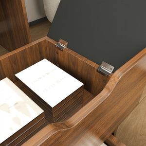 English Elm 3-in-1 Walnut Flip Top Vanity Desk with Led Mirror Stool Bedroom Dressing Table W2699P404631