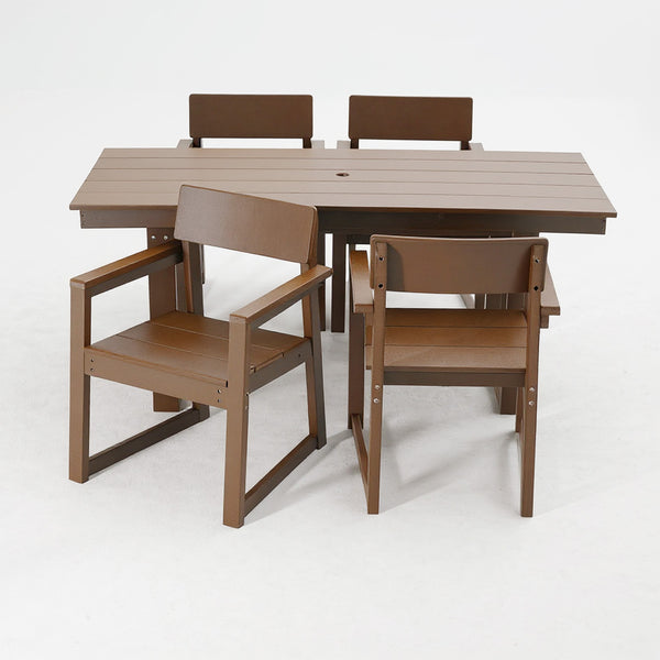 English Elm 5-Piece Hdpe Outdoor Dining Set – Eco-Friendly, All-Weather Patio Table & 4 Chairs For Compact Spaces W3566S00016