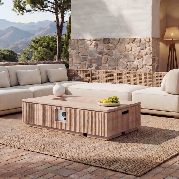 English Elm Outdoor Rectangular Mgo Concrete Fire Pit 50000 Btu Propane Patio Focal Point N772P409036T