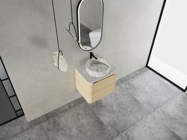 English Elm 24'' Sleek Wall-Mounted Bathroom Vanity With Ceramic Vessel Sink & Soft-Close Door For Small Spaces W999S00459