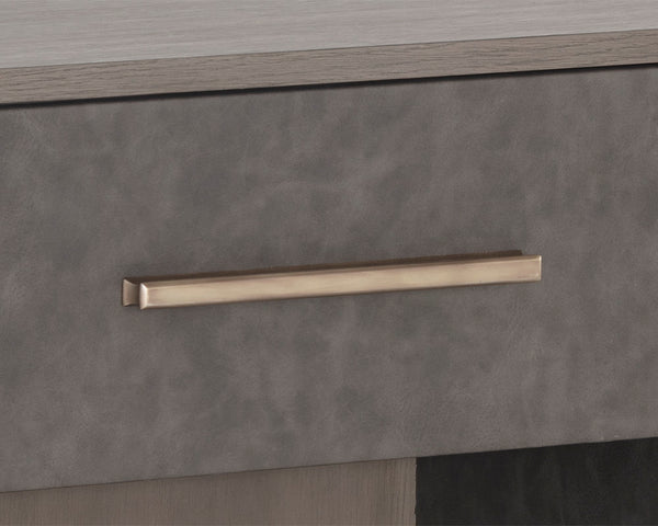 Sunpan Altman Retro-Inspired Nightstand with Faux Leather Frame & Soft-Close Drawers for Stylish Storage