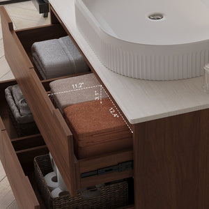 English Elm 36 Inch Floating or Freestanding Bathroom Vanity with Ceramic Sink and Soft Close Drawers W3136S00042