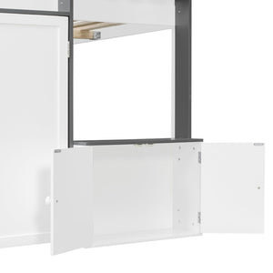 English Elm Twin House Loft Bed with Pull Out Rolling Desk Stair Drawers and Cabinet Storage White+Gray N820S00074E