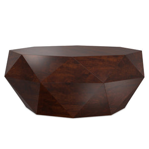 English Elm Zayn Solid Acacia Faceted Drum Coffee Table Sculptural Wood Grain Living Room Accent Walnut Brown B136P429090