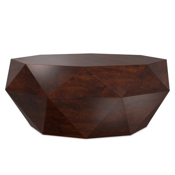 English Elm Zayn Solid Acacia Faceted Drum Coffee Table Sculptural Wood Grain Living Room Accent Walnut Brown B136P429090