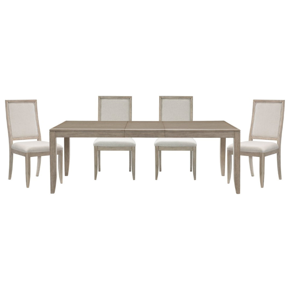 English Elm Modern Oak Veneer Extendable Dining Set with Four Upholstered Chairs Gray Finish B011S01550