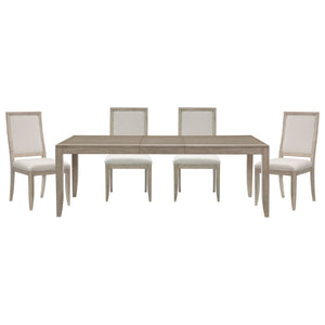 English Elm Modern Oak Veneer Extendable Dining Set with Four Upholstered Chairs Gray Finish B011S01550