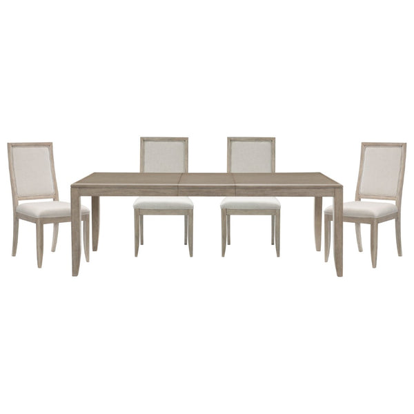 English Elm Modern Oak Veneer Extendable Dining Set with Four Upholstered Chairs Gray Finish B011S01550