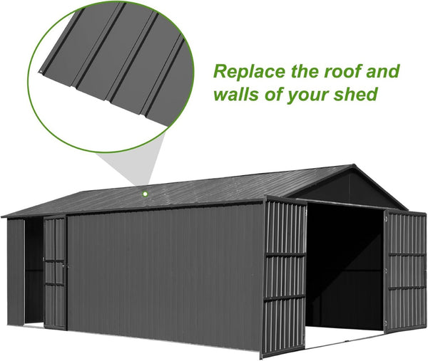 English Elm 20pcs Corrugated Galvanized Steel Roofing Panels Weatherproof Kit for Sheds Pergolas W1859P471100