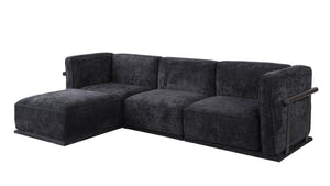 English Elm 102 Inch Linen Modular Sectional Sofa with Hidden Storage and Cloud Cushion Comfort Black W1099S00193