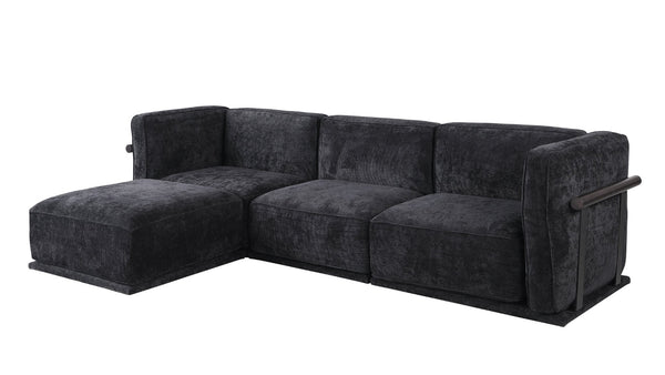 English Elm 102 Inch Linen Modular Sectional Sofa with Hidden Storage and Cloud Cushion Comfort Black W1099S00193