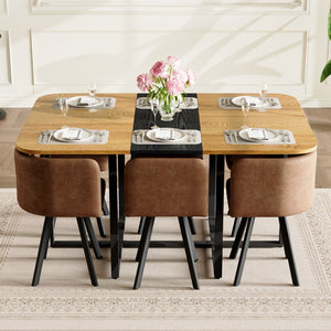 English Elm 7-piece Rectangular Dining Set Two-tone Wood Tabletop with Six Suede Chairs Modern W3875S00125
