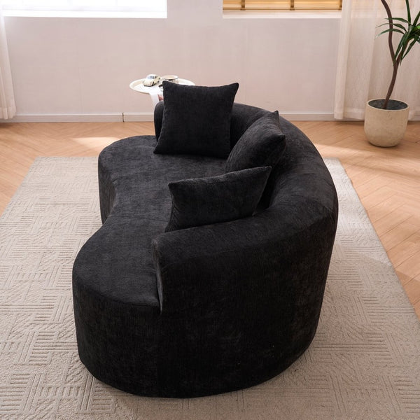 English Elm Crescent-shaped Chenille Sofa Curved Low-back Two-seater with Cloud-like Deep Cushions Black W2012P375746