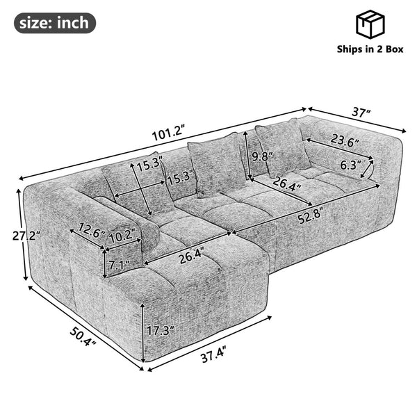 English Elm 101.2" Modular Chenille Sectional Sofa with Tufted Cushions and Deep Seating for Living Room N719S001890R