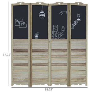 English Elm HOMCOM 4-Panel Wood Room Divider with Blackboard Panels, 5.5ft Freestanding Privacy Screen White W2225P173943