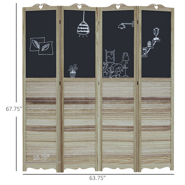 English Elm HOMCOM 4-Panel Wood Room Divider with Blackboard Panels, 5.5ft Freestanding Privacy Screen White W2225P173943
