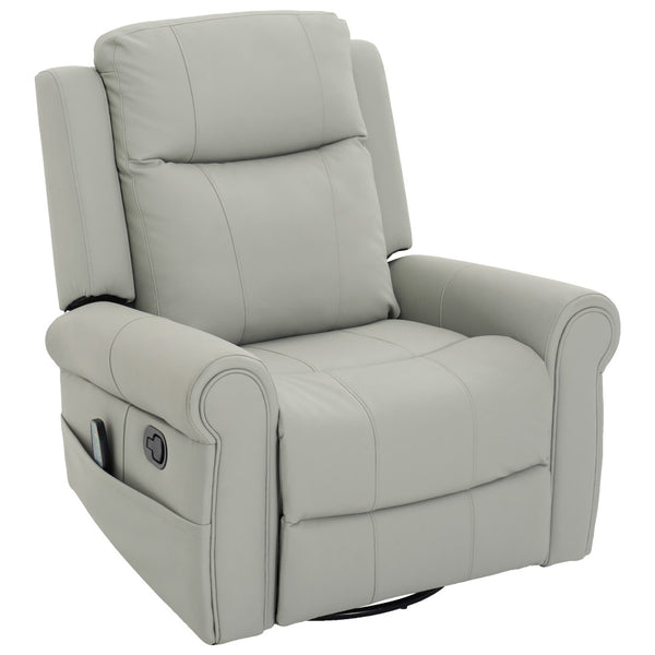 English Elm Manual Swivel Rocker Recliner Pu Leather Chair with Massage Heating and Pocket Spring Support Grey N763P363558E