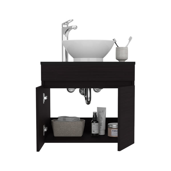 English Elm Vessel Manchester Vanity with Vessel Sink, 2 Drawers & Open Shelf in Black for Stylish Storage B070P316869