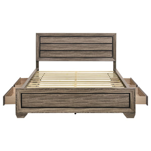 English Elm Carbon Washed Taupe Panel Storage Bed California King with Slatted Frame, Built-In Drawers, Rustic Modern Elegance B062S00688