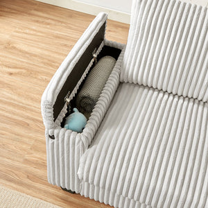 English Elm 71" Loveseat Plush Corduroy Small Sofa with Armrest Storage, USB Port, Solid Wood Frame, Beige W542P210606