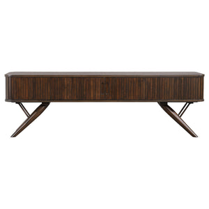 English Elm Stewart Walnut TV Stand with Sliding Door Fronts, Mid-Century Console Table, Cord-Managed Shelf, Ribbed Detail B062P354057