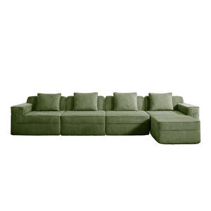 English Elm Modular L-Shaped Sectional Sofa In Plush Green Corduroy - Cloud-Like Comfort With Movable Ottoman & Pillows W3041S00335