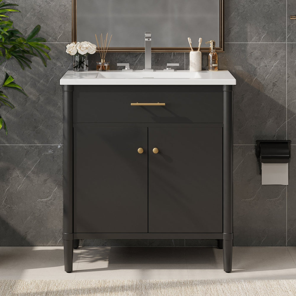 English Elm Christopher Knight Home® - 30 Inches Bathroom Vanity With Integrated Sink, Soft-Close Doors & Curved Design For Stylish Storage N817P299509B