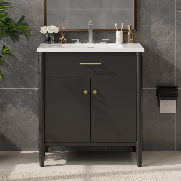 English Elm Christopher Knight Home® - 30 Inches Bathroom Vanity With Integrated Sink, Soft-Close Doors & Curved Design For Stylish Storage N817P299509B