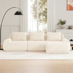 English Elm 114" Modular L-shaped Sectional Flannelette Sofa with Ottoman for Spacious Living Rooms Cream W714S01519