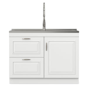 English Elm Hennessy Shaker Cabinet Utility Sink Stainless Steel Basin Laundry Room Setup B136P427218