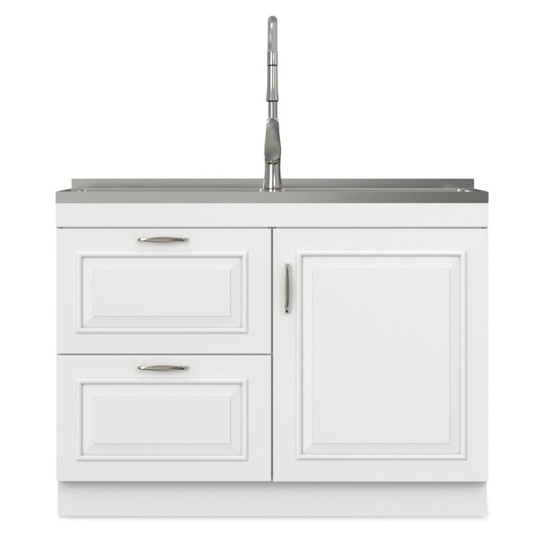 English Elm Hennessy Shaker Cabinet Utility Sink Stainless Steel Basin Laundry Room Setup B136P427218