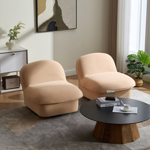 English Elm Swivel Accent Chair Plush Velvet Pumpkin Barrel Silhouette with 360 Degree Metal Base Khaki W3244P392748